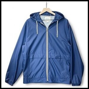 American Threads Hooded‎ Rain Jacket Polyurethane Zip Navy Blue Mens M Gorpcore